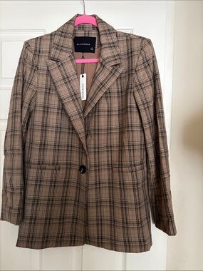 Olivaceous Brown Plaid Single-Button Blazer